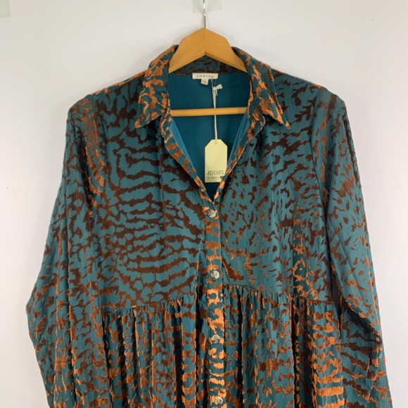 Baby Doll velvet shirt dress in teal bronze brown boho/western animal print - Picture 3 of 12